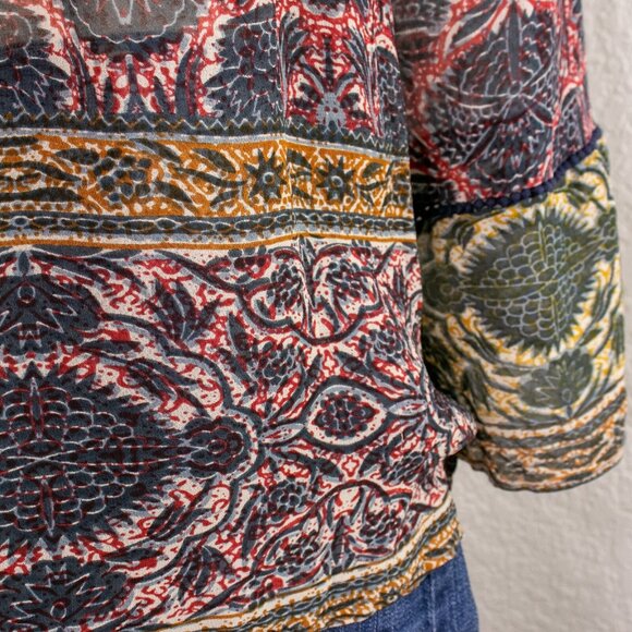 Plenty by Tracy Reese Boho Sheer Blouse Women’s S Gauze Batik Print Crochet Trim - Picture 6 of 13
